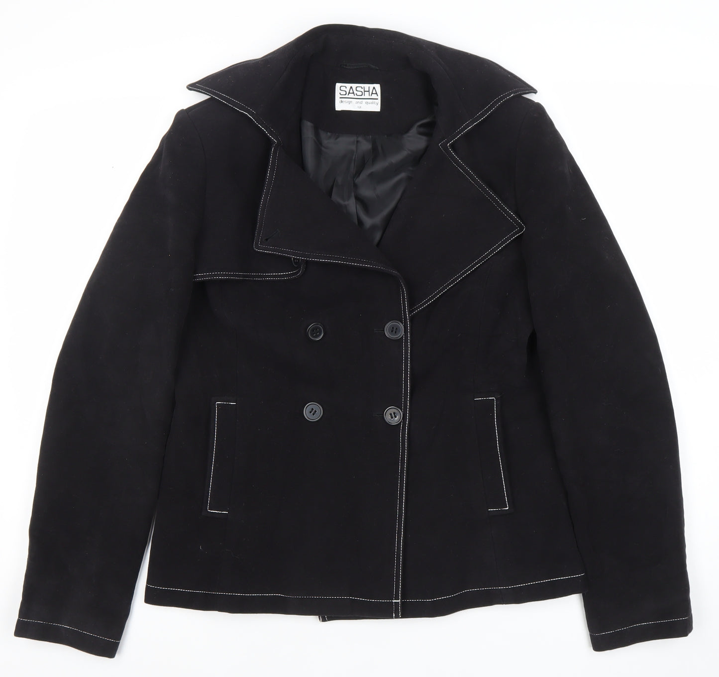 Sasha Women's Black Cotton Double-Breasted Suit Jacket UK 12