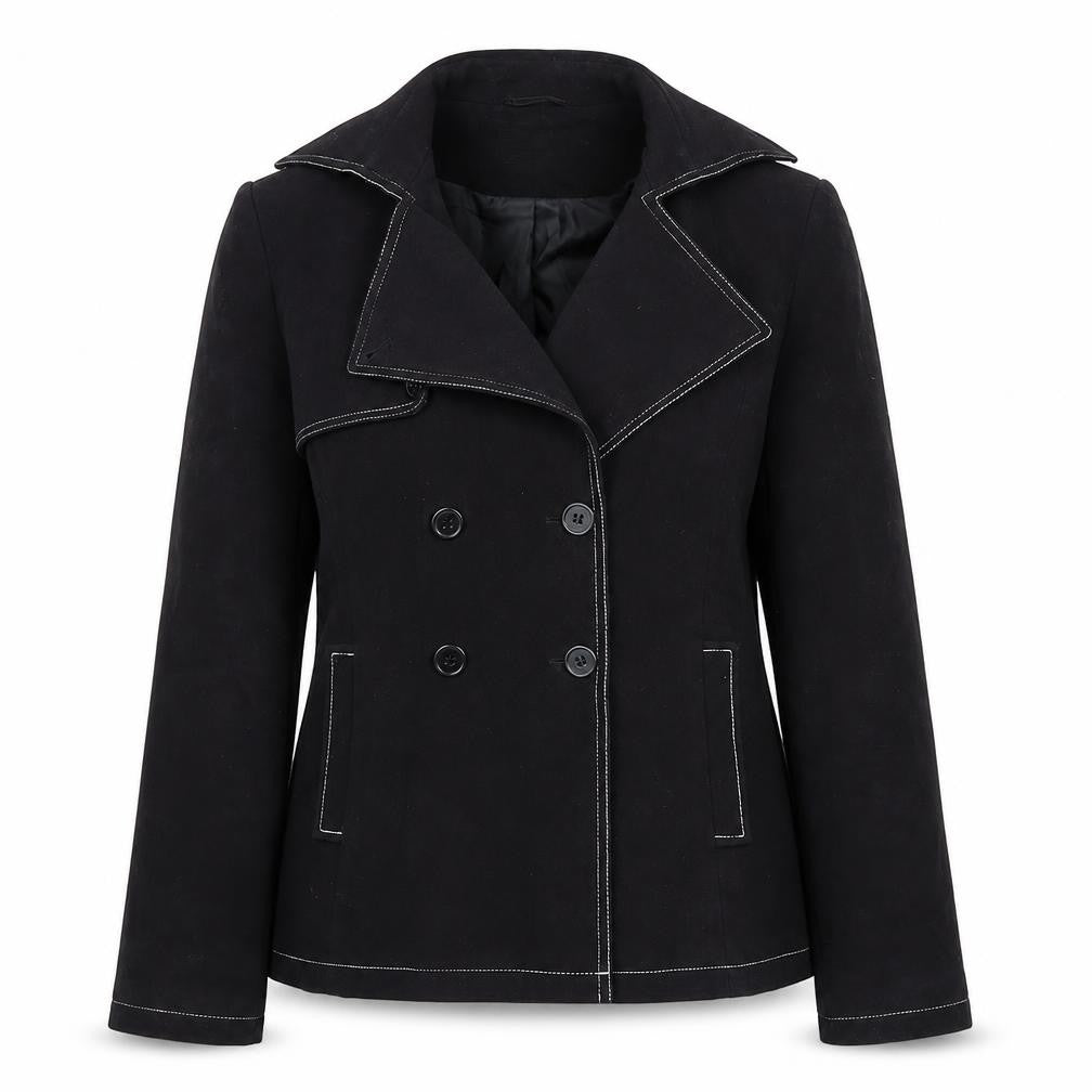 Front view of Sasha Women's Black Cotton Double-Breasted Suit Jacket UK 12