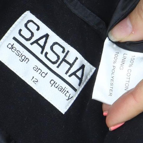 Sasha Women's Black Cotton Double-Breasted Suit Jacket UK 12