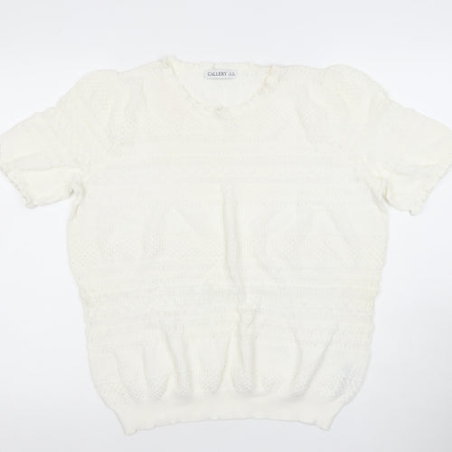 Gallery Women's White Knit Short Sleeve Puff Blouse XL
