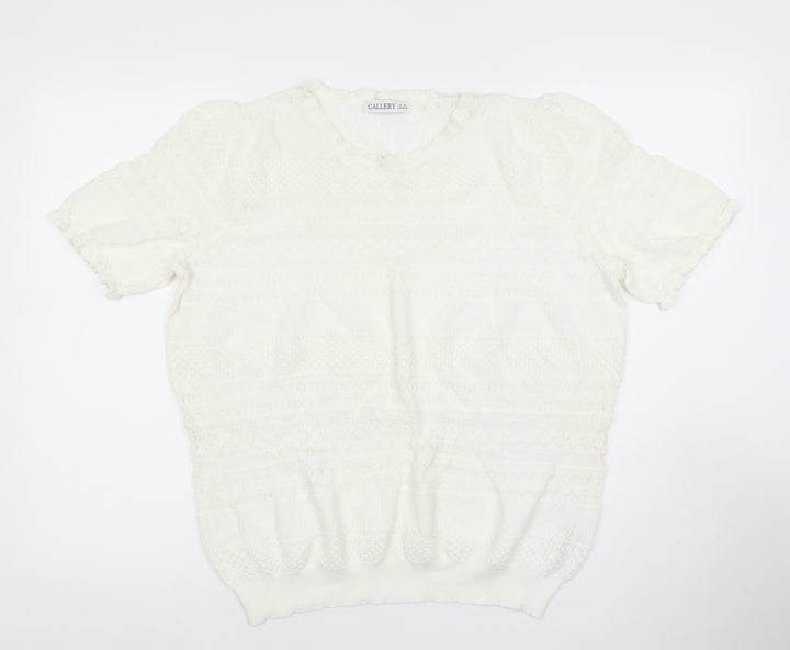 Gallery Women's White Knit Short Sleeve Puff Blouse XL