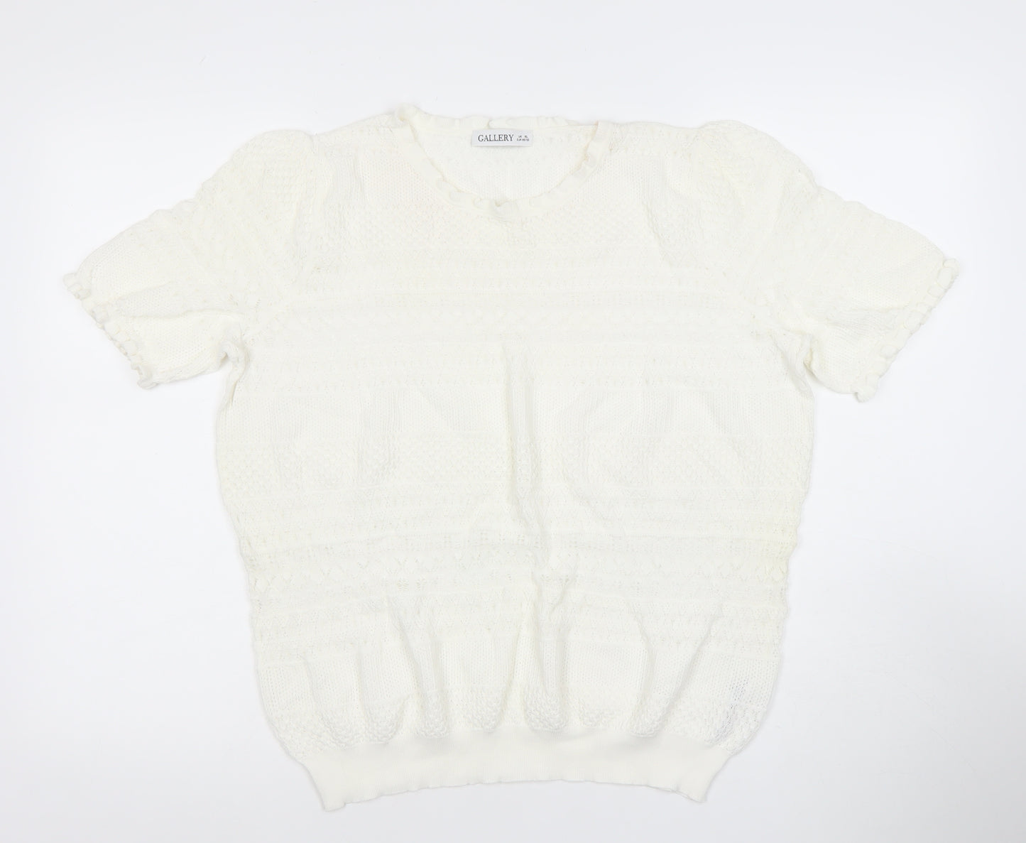 Gallery Women's White Knit Short Sleeve Puff Blouse XL