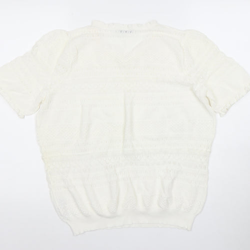 Gallery Women's White Knit Short Sleeve Puff Blouse XL