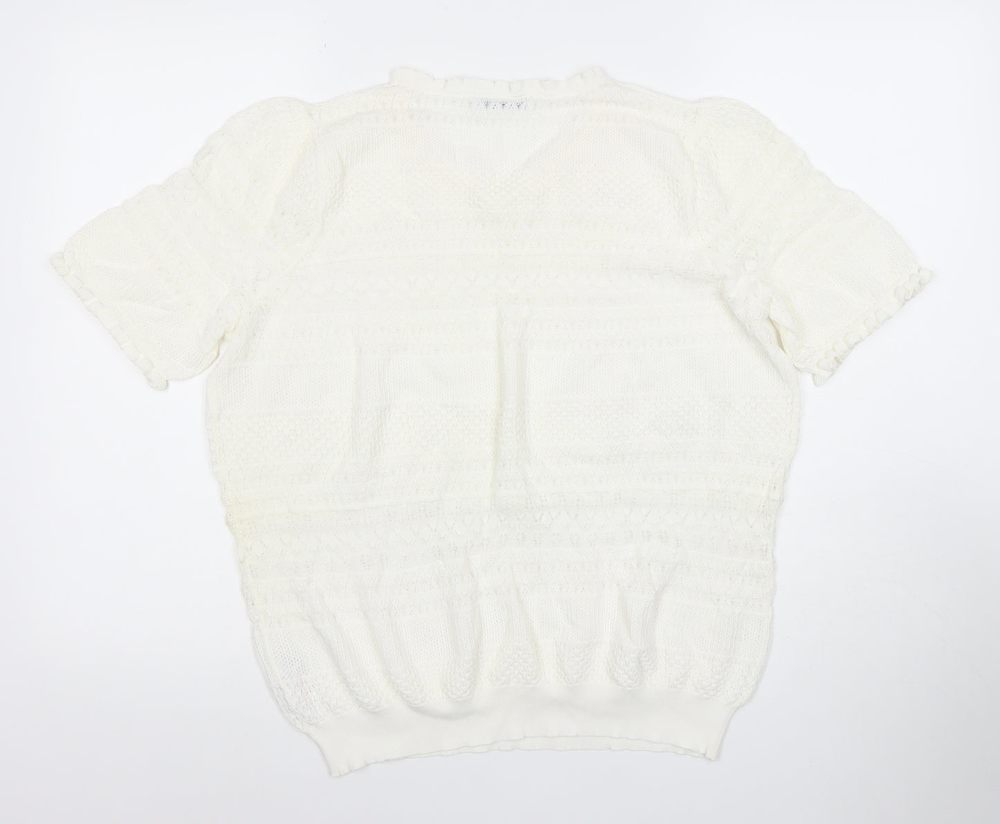 Gallery Women's White Knit Short Sleeve Puff Blouse XL