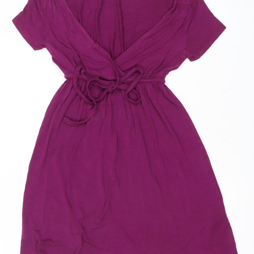 H&M Women's Purple A-Line Short Sleeve V-Neck Dress Size 8