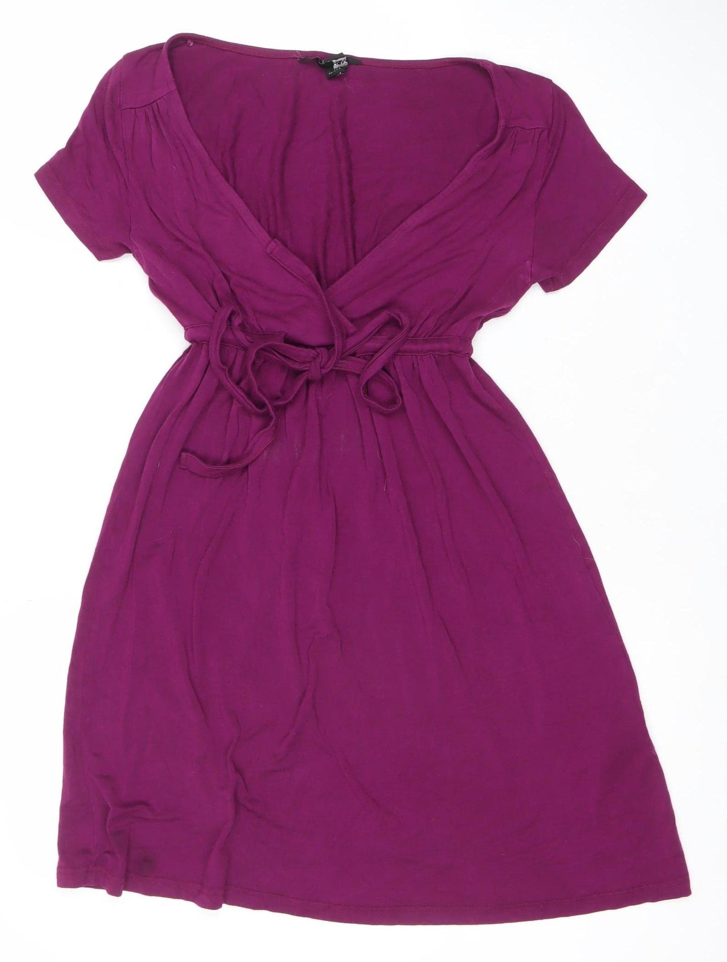 H&M Women's Purple A-Line Short Sleeve V-Neck Dress Size 8