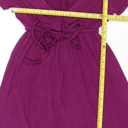 H&M Women's Purple A-Line Short Sleeve V-Neck Dress Size 8