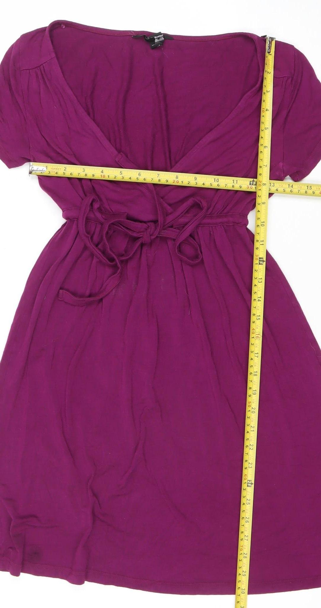 H&M Women's Purple A-Line Short Sleeve V-Neck Dress Size 8