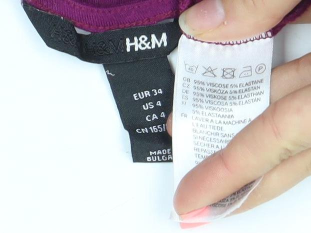 H&M Women's Purple A-Line Short Sleeve V-Neck Dress Size 8