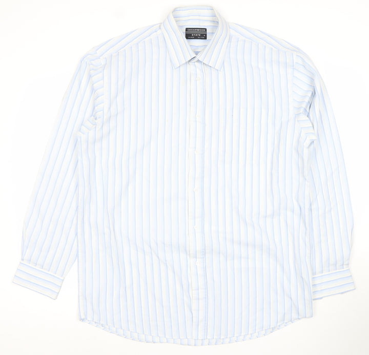 Cedarwood State Men's Blue Striped Long Sleeve XL Dress Shirt
