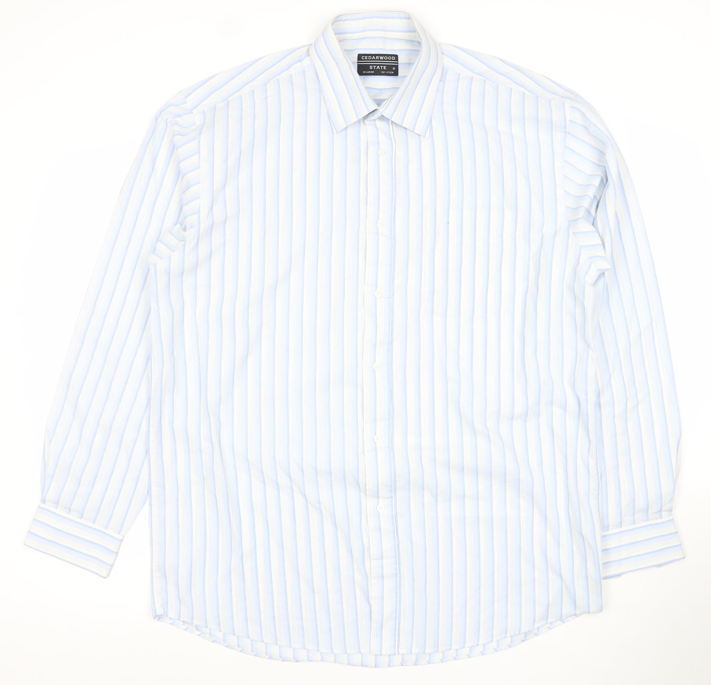 Cedarwood State Men's Blue Striped Long Sleeve XL Dress Shirt
