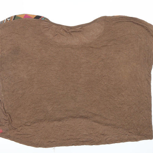 WkShp Women's Brown Aztec Geometric Cropped T-Shirt in Rayon Blend Size S