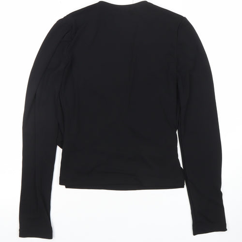 Zara Women Black Wrap Long Sleeve Blouse Size M