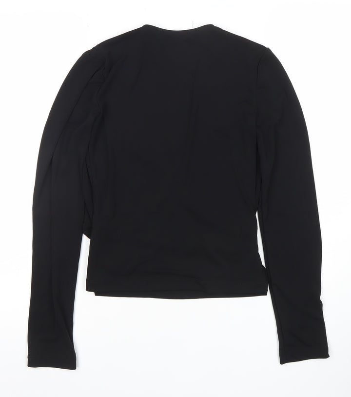 Zara Women Black Wrap Long Sleeve Blouse Size M