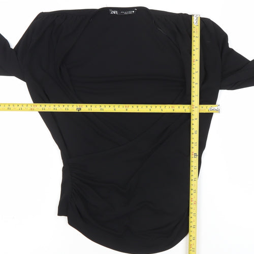 Zara Women Black Wrap Long Sleeve Blouse Size M