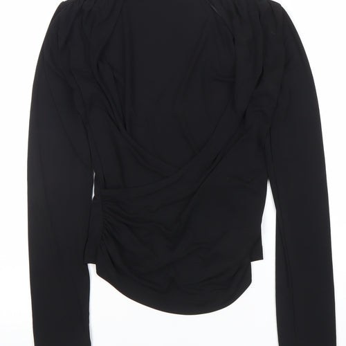 Zara Women Black Wrap Long Sleeve Blouse Size M