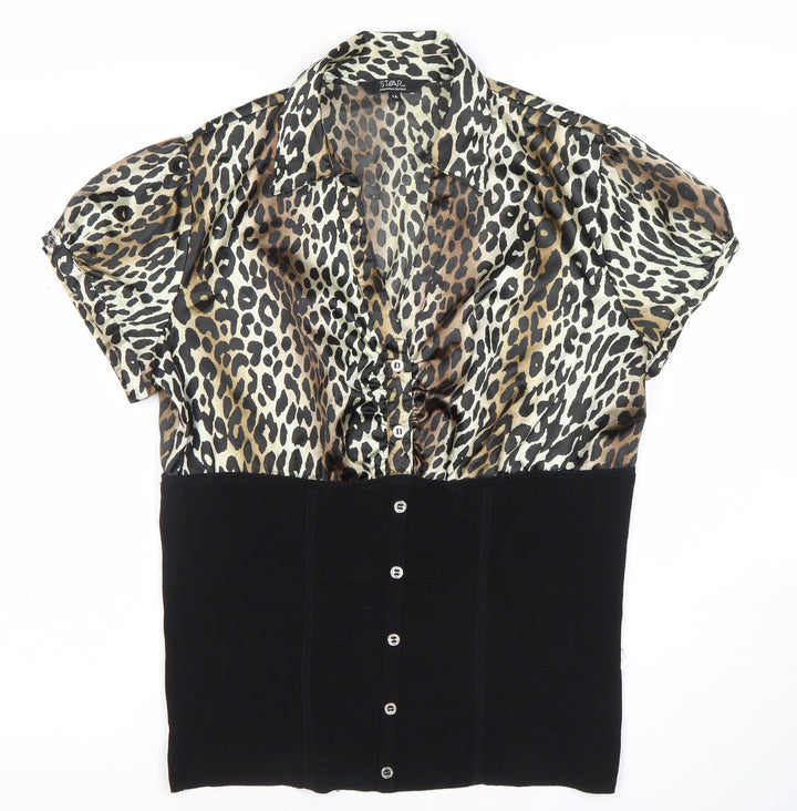Star by Julien Macdonald Leopard Print Collared Blouse Women’s Size 16
