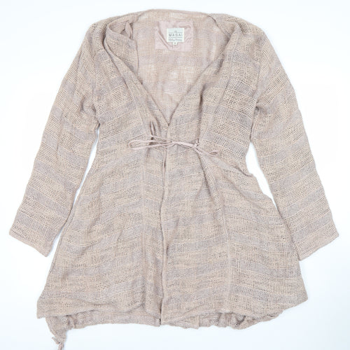 Masai Women Beige Open-Knit Belted Cardigan Size S Lightweight