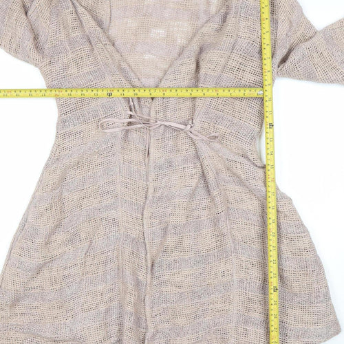 Masai Women Beige Open-Knit Belted Cardigan Size S Lightweight