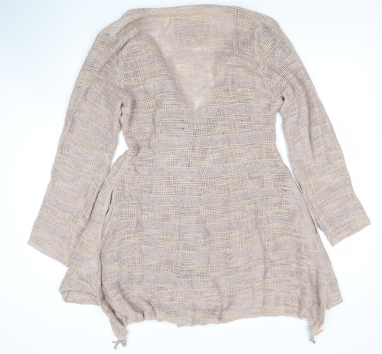 Masai Women Beige Open-Knit Belted Cardigan Size S Lightweight