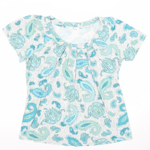 Marks and Spencer Women’s Blue Paisley Scoop Neck Short Sleeve Stretch T-Shirt Size 14
