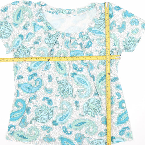 Marks and Spencer Women’s Blue Paisley Scoop Neck Short Sleeve Stretch T-Shirt Size 14