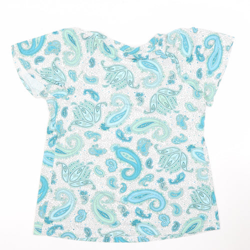 Marks and Spencer Women’s Blue Paisley Scoop Neck Short Sleeve Stretch T-Shirt Size 14