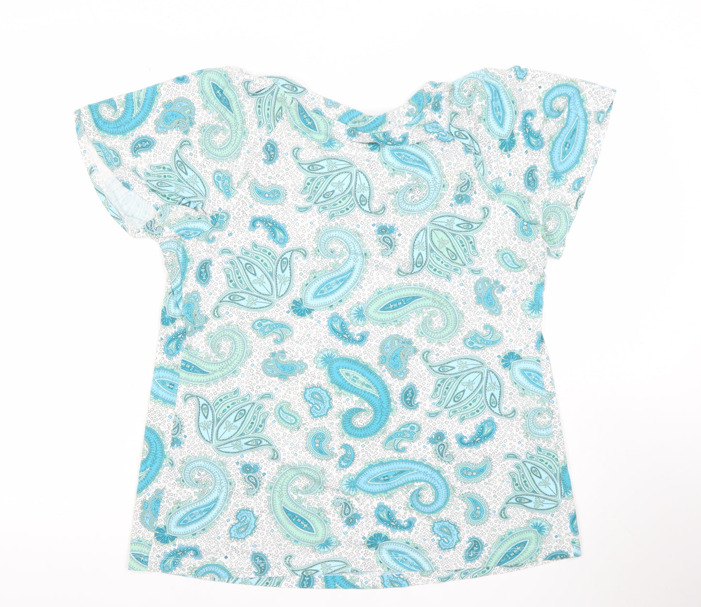 Marks and Spencer Women’s Blue Paisley Scoop Neck Short Sleeve Stretch T-Shirt Size 14