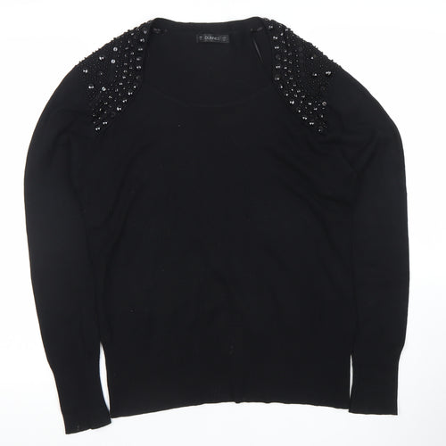 Dunnes Women Black Beaded Scoop Neck Jumper Size 14
