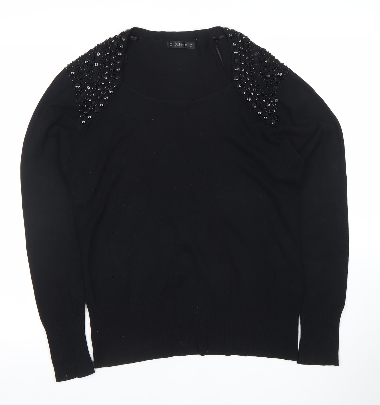Dunnes Women Black Beaded Scoop Neck Jumper Size 14