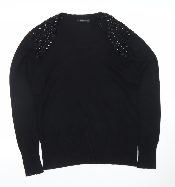 Dunnes Women Black Beaded Scoop Neck Jumper Size 14