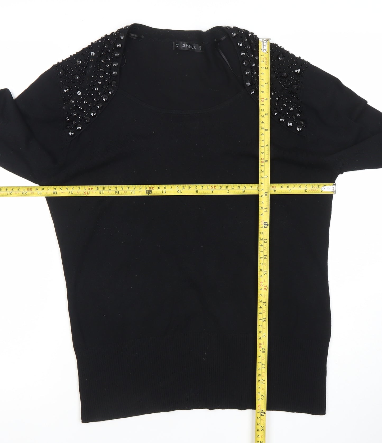 Dunnes Women Black Beaded Scoop Neck Jumper Size 14