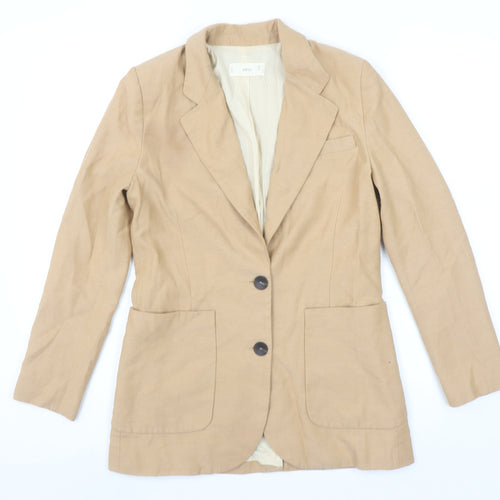 MNG Women Beige Linen Blend Single-Breasted Blazer Size 12