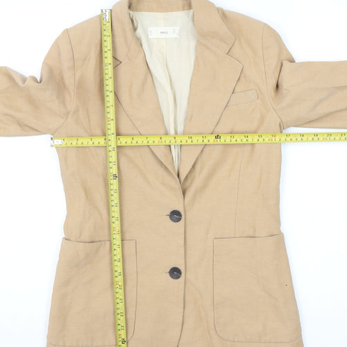 MNG Women Beige Linen Blend Single-Breasted Blazer Size 12