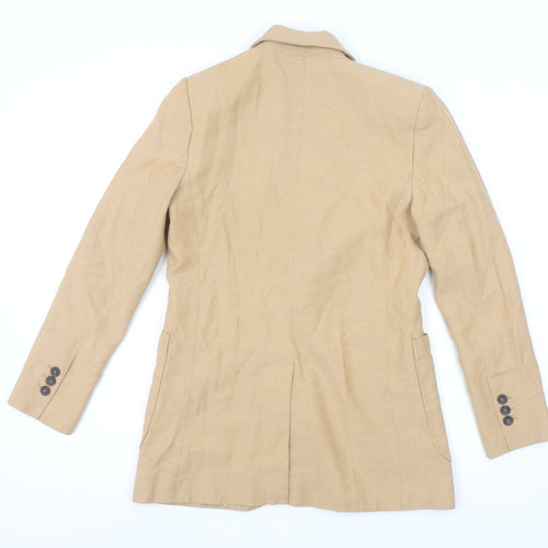 MNG Women Beige Linen Blend Single-Breasted Blazer Size 12