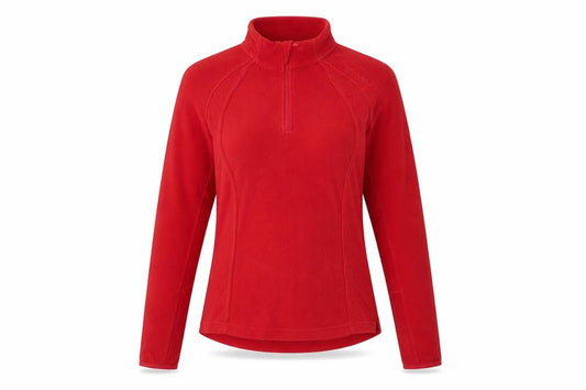 Front view of Quechua Women Red Fleece 1/4 Zip Pullover Sweatshirt Size Small