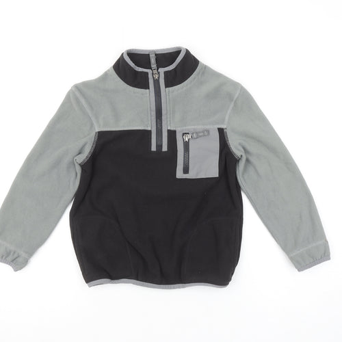 Marks and Spencer Boys Black & Grey Fleece 1/4 Zip Pullover Sweatshirt 8-9 Years