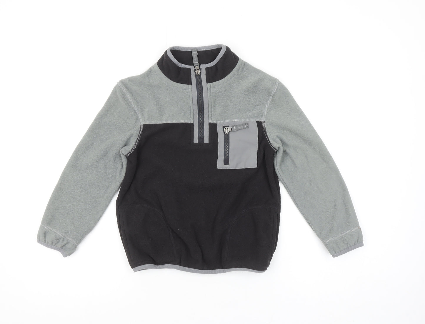 Marks and Spencer Boys Black & Grey Fleece 1/4 Zip Pullover Sweatshirt 8-9 Years