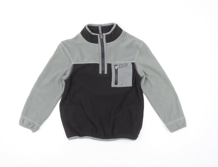 Marks and Spencer Boys Black & Grey Fleece 1/4 Zip Pullover Sweatshirt 8-9 Years