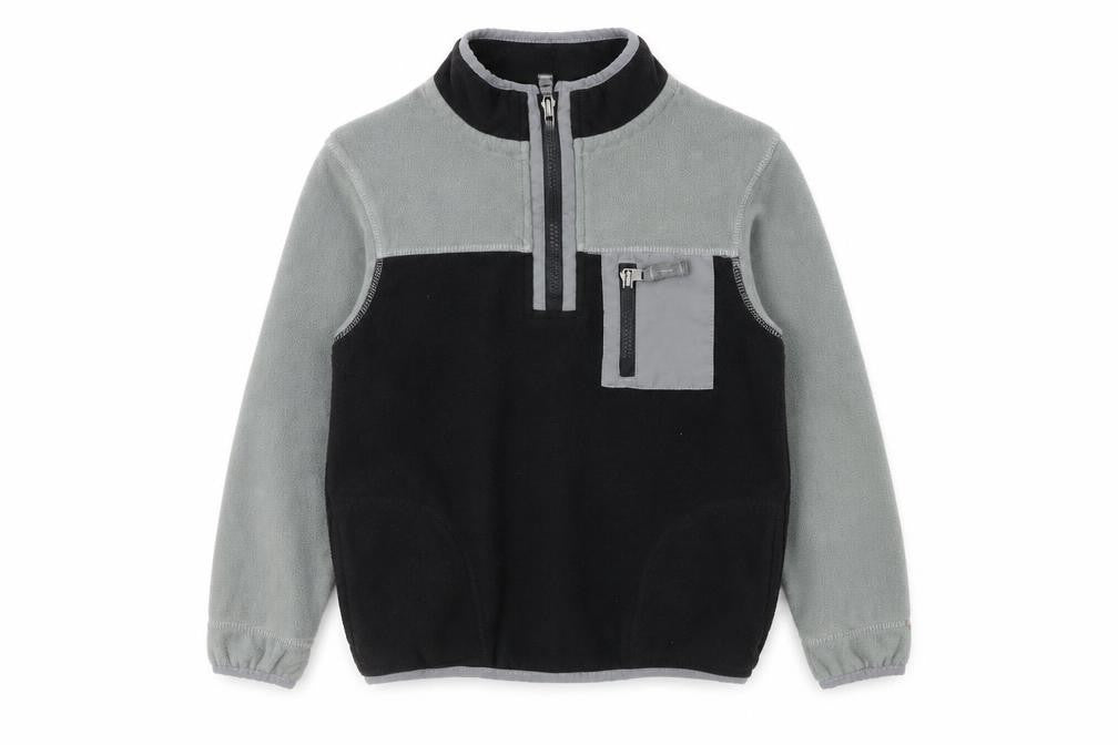 Front view of Marks & Spencer boys’ black & grey fleece 1/4 zip pullover sweatshirt 8-9 years