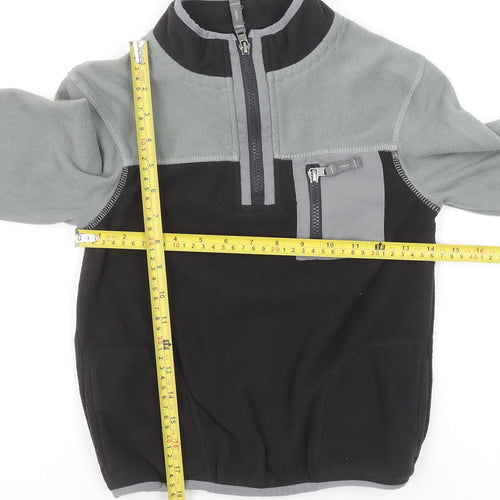 Marks and Spencer Boys Black & Grey Fleece 1/4 Zip Pullover Sweatshirt 8-9 Years