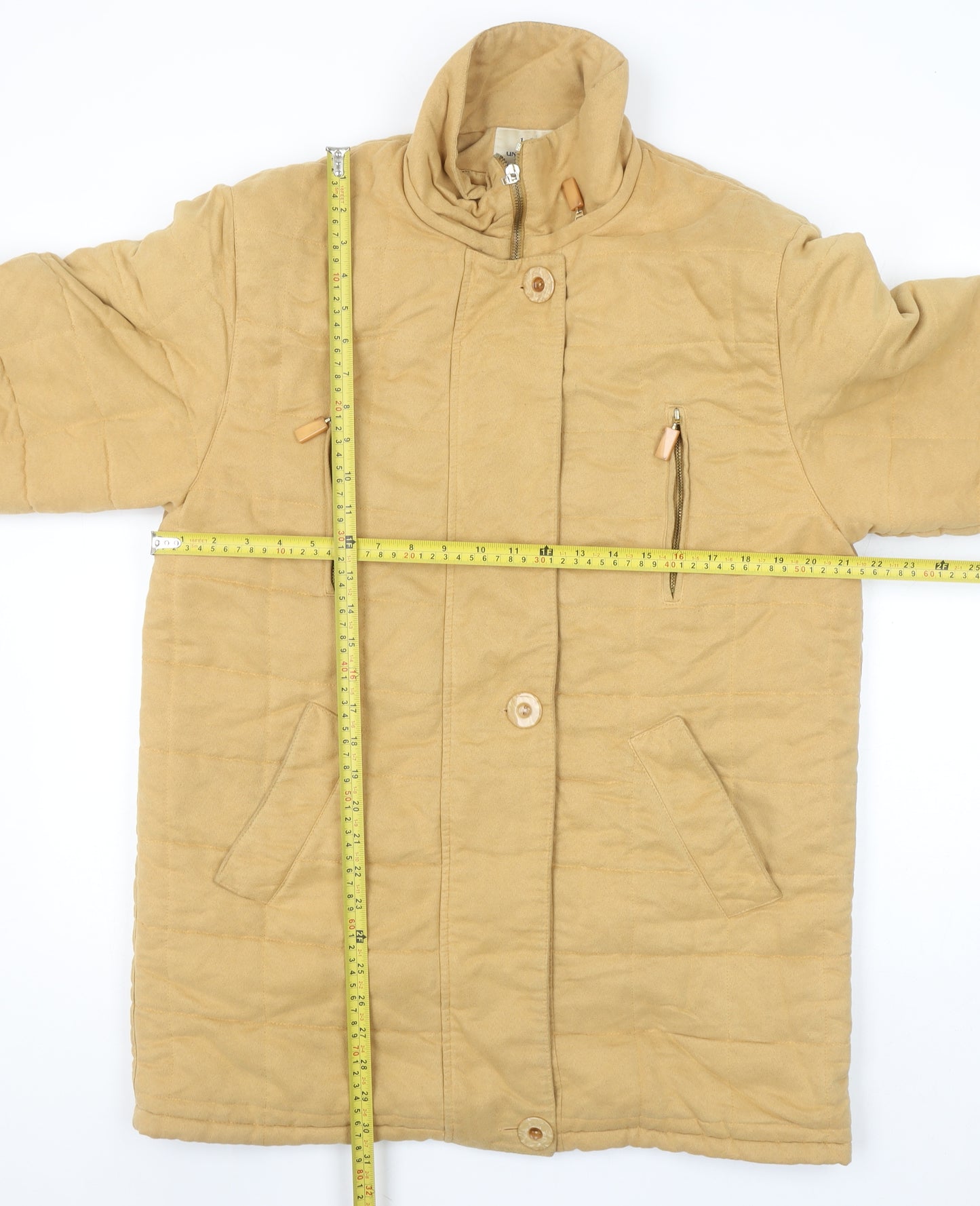 Un Deux Trois Women Beige Mid-Length Quilted Jacket Size 10