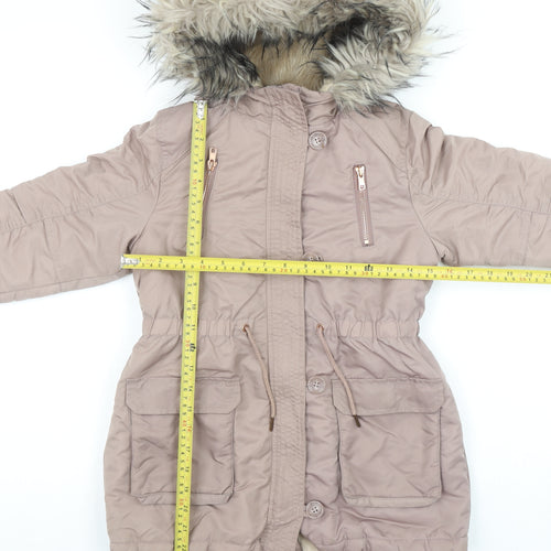 Next Girls Beige Faux Fur Hooded Long Parka Coat 8 Years