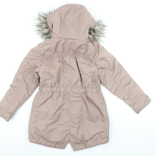 Next Girls Beige Faux Fur Hooded Long Parka Coat 8 Years
