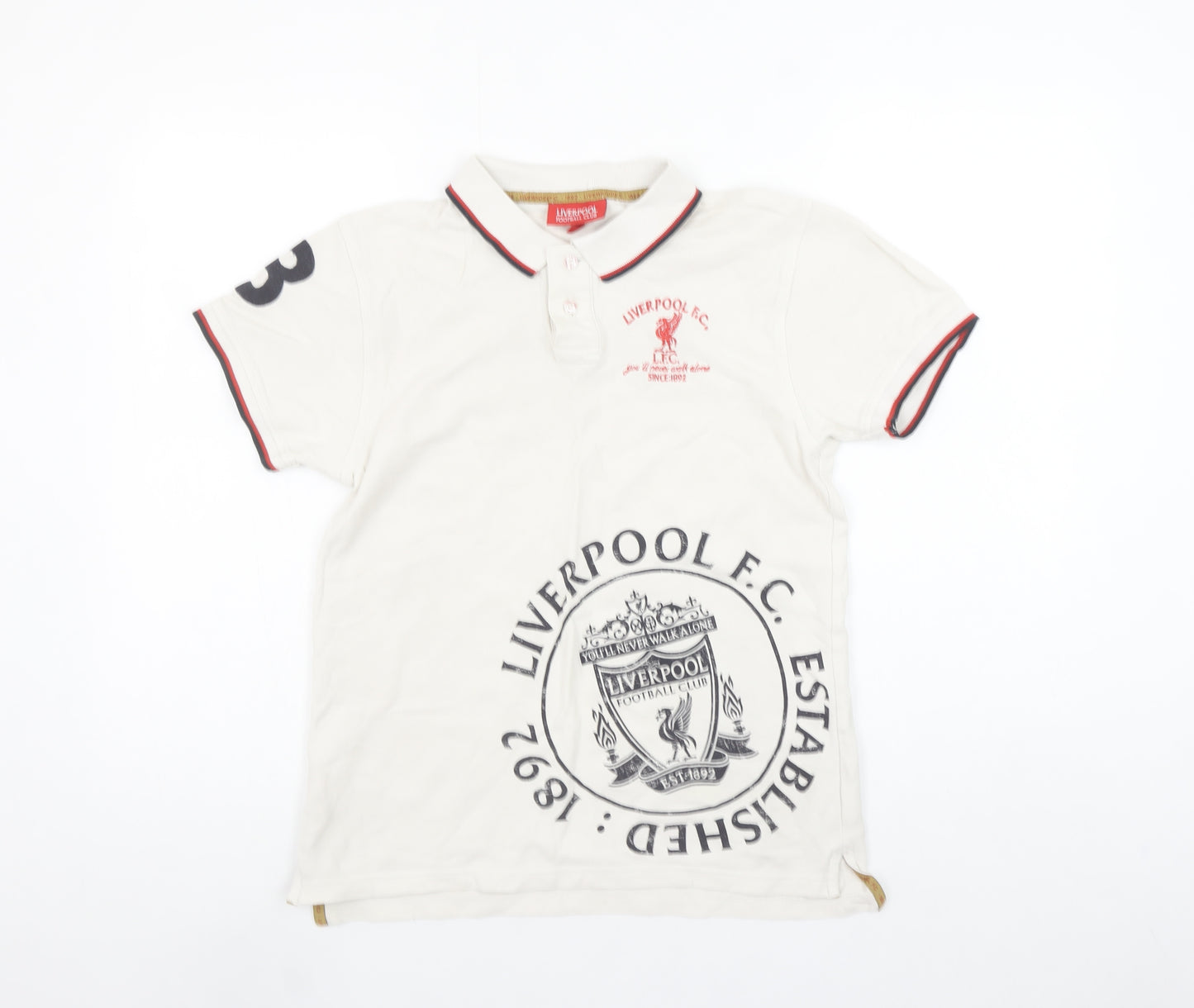Liverpool FC Boys White Polo Shirt 11-12 Years Football Embroidered Logo