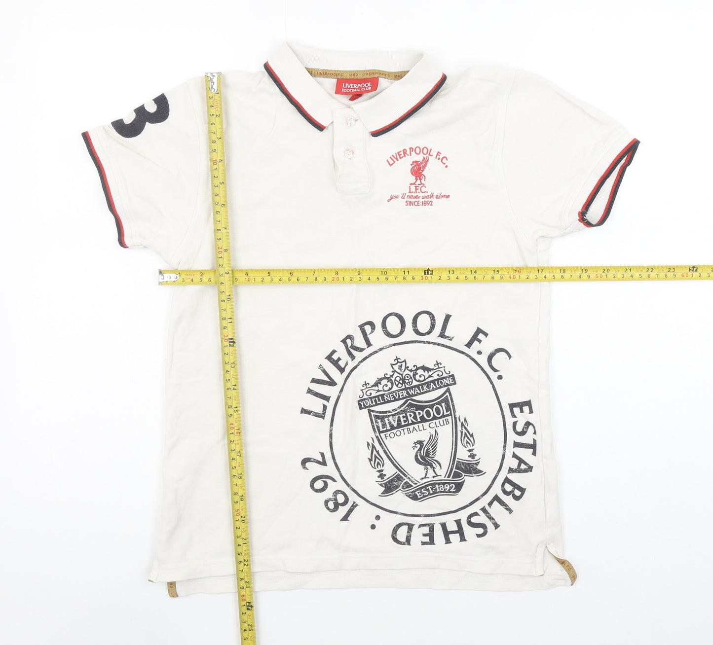 Liverpool FC Boys White Polo Shirt 11-12 Years Football Embroidered Logo