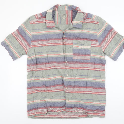 Next Men’s Multicoloured Striped Linen Blend Short Sleeve Button-Up Shirt L
