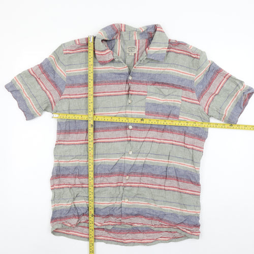 Next Men’s Multicoloured Striped Linen Blend Short Sleeve Button-Up Shirt L