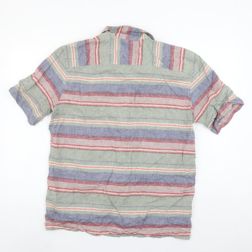 Next Men’s Multicoloured Striped Linen Blend Short Sleeve Button-Up Shirt L