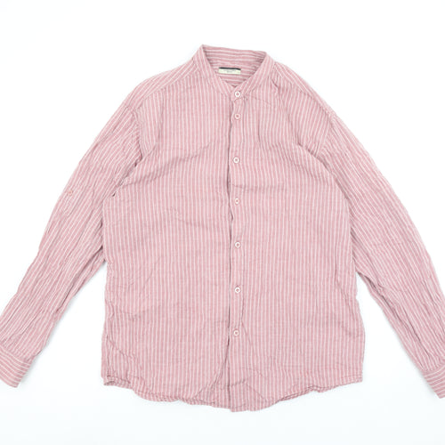 Dunnes Stores Men's Pink Striped Linen Look Button-Up Shirt Medium